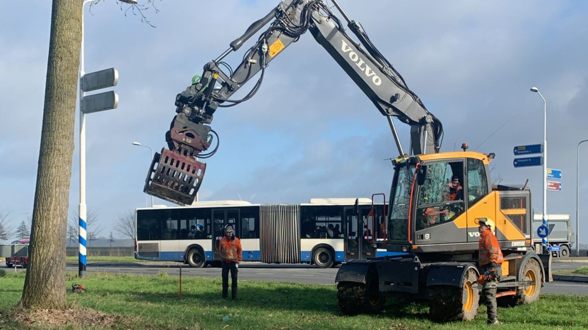 Een graafmachine aan het werk