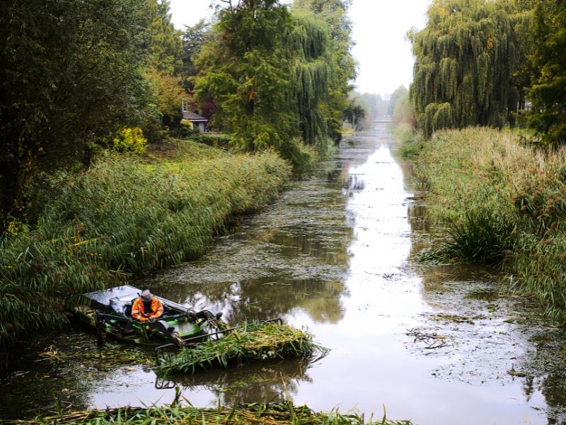 Maaiboot aan het werk in De Zate in Dronten