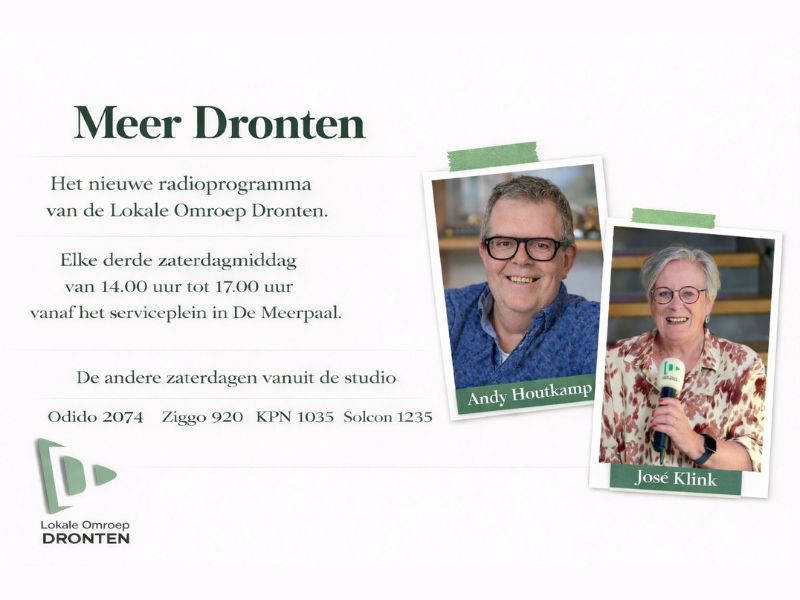 Lokale omroep Dronten start nieuw zaterdagprogramma MEER DRONTEN